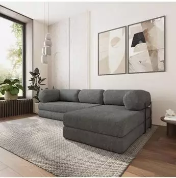 Masseno KELI modulares Ecksofa mit Schlaffunktion, Bouclé, grau (QUELLE 92)