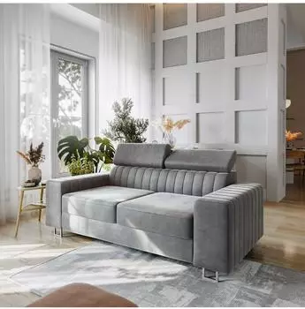Masseno Solan Schlafsofa Velours-Stoff hellgrau (800002130309)