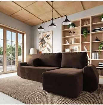 Masseno Galvis Ecksofa L-Form, Velours, braun, mit Schlaffunktion (800001532824)
