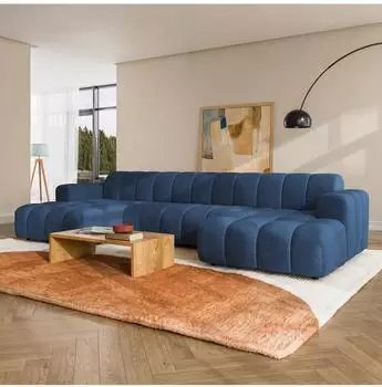 Masseno AENIS Ecksofa U-Form, Strukturstoff blau, 398x85x165cm (800002130533)