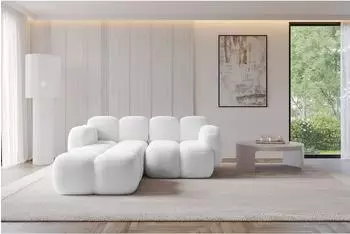ALTDECOR Miko-L1 Ecksofa L-Form Boucl&eacute; wei&szlig;, 214x205cm