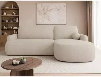 Mirjan24 Loridu Premium Ecksofa L-Form mit Schlaffunktion und Bettkasten, Pl&uuml;sch, naturfarben (800002080162)