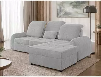 Mirjan24 Soreno Eckschlafsofa mit Bettkasten, Ottomane rechts, hellgrau (800002107619)