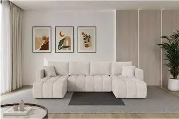 ALTDECOR Gard-U Wohnlandschaft U-Form mit Schlaffunktion, Cord, creme, 300x146x85cm (800002086018)
