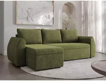 Mirjan24 Darlan Eckschlafsofa L-Form mit Bettkasten, gr&uuml;n (Margo 227.11)