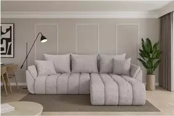 ALTDECOR TOKO-L-v1 Ecksofa mit Schlaffunktion, Velours, hellgrau, 277x194x86cm (800002085437)