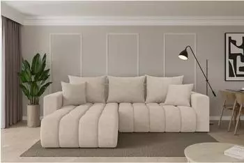 ALTDECOR MILA-L-v1 Ecksofa mit Schlaffunktion, Velours, beige, 277x195x86cm (800002085719)