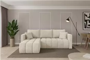 ALTDECOR GARD-L Ecksofa mit Schlaffunktion, Velours, creme, 226x146x85cm (800002085297)