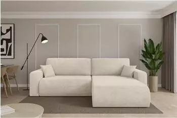 ALTDECOR BERY-L Ecksofa mit Schlaffunktion, Velours, creme, 276x193x88cm (800002086001)