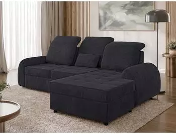 Mirjan24 Soreno Eckschlafsofa L-Form mit Bettkasten, Chenille anthrazit, Ottomane rechts (800002107623)