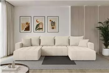 ALTDECOR Mila-U Wohnlandschaft U-Form mit Schlaffunktion, creme, Velours (800002085323)