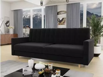 Sofnet Sara Schlafsofa mit Bettkasten, Velours, schwarz (Kronos 07)