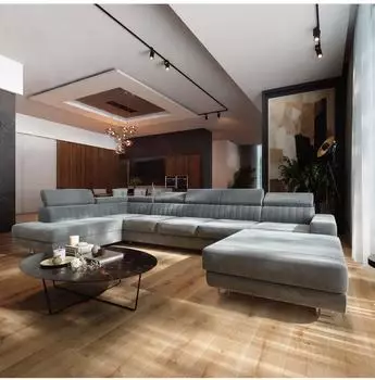 Masseno GAIAN Wohnlandschaft U-Form, Velours hellgrau, Schlaffunktion (800002130700)