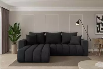 ALTDECOR MILA-L-v1 Ecksofa mit Schlaffunktion, L-Form, Velours, schwarz, 277x195x86cm (800002085775)