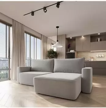 Masseno Belise Ecksofa hellgrau Velours mit Schlaffunktion, L-Form 252x162cm (800001592898)