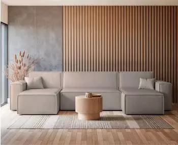 Selsey Scarlo U-Form-Sofa mit Schlaffunktion, Cordbezug, beige