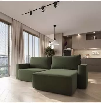 Masseno Belise Ecksofa L-Form olivgr&uuml;n Velours mit Schlaffunktion (800001592901)