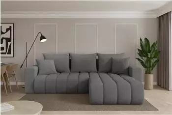 ALTDECOR MILA-L-v1 Ecksofa mit Schlaffunktion, L-Form, Boucl&eacute; grau, 277x195x86cm