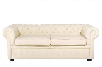 Beliani Chesterfield Sofa 3-Sitzer Echtleder hellbeige