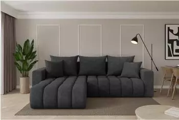 ALTDECOR MILA-L-v1 Ecksofa mit Schlaffunktion, Velours, dunkelgrau, 277x195cm (800002085772)