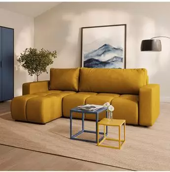 Masseno Ramil Ecksofa Plüsch gelb mit Schlaffunktion (800002130443)