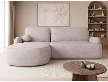 Mirjan24 Loridu Premium Ecksofa L-Form mit Schlaffunktion und Bettkasten, Samtstoff, hellrosa (800002080156)