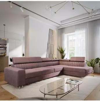 Masseno Hestion Ecksofa L-Form Velours lila mit Schlaffunktion (800002130375)