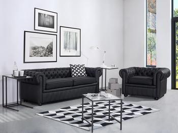 Beliani Ledersofa Chesterfield schwarz