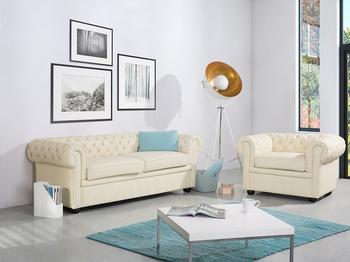 Beliani Ledersofa Chesterfield beige