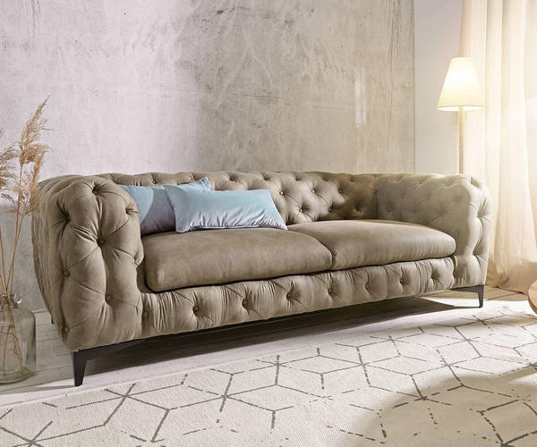 DeLife Couch Corleone 3-Sitzer taupe Vintage