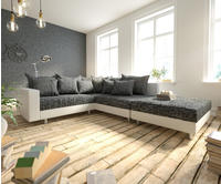 DELIFE Ecksofa Clovis Weiss Schwarz Hocker Armlehne Ottomane Rechts modular, Design