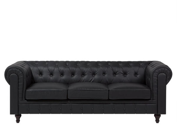 Beliani 3 Seater Faux Leather Sofa Black CHESTERFIELD
