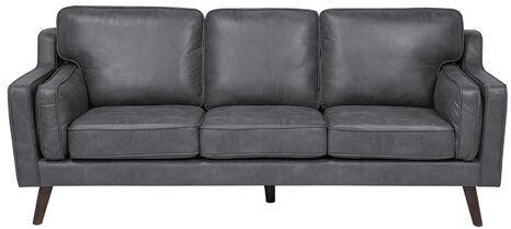 Beliani 3 Seater Sofa Faux Leather Grey LOKKA