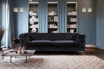 Kawola Narla Chesterfield 3-Sitzer Stoff schwarz