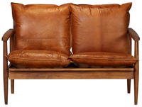 vidaXL 2-Sitzer-Sofa Echtleder Akazienholz Braun