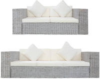 vidaXL 2-tlg. Sofagarnitur mit Auflagen Grau Natur Rattan