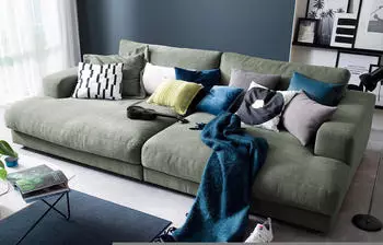 Kawola Big Sofa Madeline Stoff (290x86 x170cm) olivgr&uuml;n