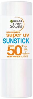 Garnier Ambre Solaire Super UV Sunstick SPF 50+ con burro di karitè e vitamina E, per viso e labbra, 9 g