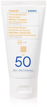 Korres YOGHURT Crema solare colorata per il viso SPF50, si assorbe in un attimo, idrata alla grande, resistente all'acqua, 50 ml