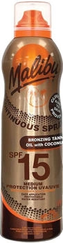 Malibu Sun SPF 15 Continuous Tanning Oil with Coconut Spray Easy Application 175ml