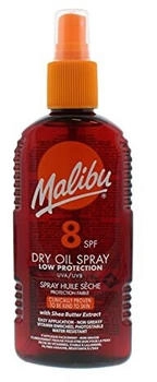 Malibu Sun SPF 8 Non-Greasy Dry Oil Spray for Tanning with Shea Butter Extract Low Protection Water Resistant 200ml