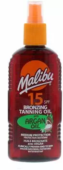 Malibu Sun SPF 15 Bronzing Tanning Argan Oil Spray with Medium Protection Water Resistant Tropical Scent 200ml