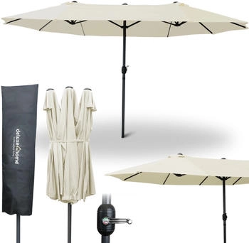 deluxe4home XXL Doppelsonnenschirm 450cm x 260cm mit Handkurbel Creme