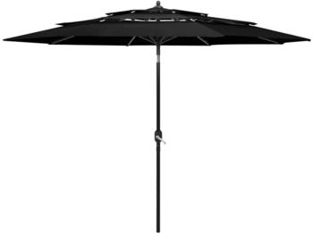 furnicato Sonnenschirm mit Aluminium-Mast 3-lagig Schwarz 3 m