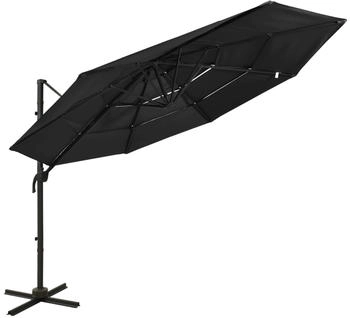 furnicato Sonnenschirm mit Aluminium-Mast 4-lagig Schwarz 3x3 m
