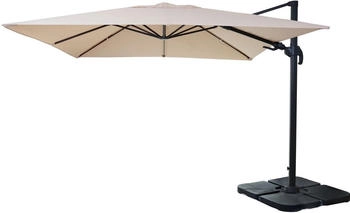 MCW Ampelschirm A96 3x3m Alu/Stahl mit Ständer Creme