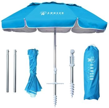 AMMSUN Faltbarer Reise-Strandschirm mit Sandanker himmelblau
