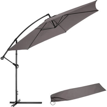 TecTake Round offset parasol Ciccio 350 cm Grey with cover