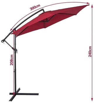 Kingsleeve Round tiltable offset parasol 300 cm Red with LED Kingsleeve Round tiltable offset parasol 300 cm Red with LED