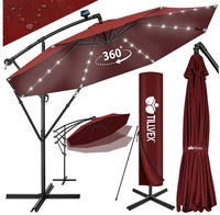 Alu Ampelschirm Rot Led Solar &Oslash; 300 Cm Mit Kurbel Sonnenschirm Mit...